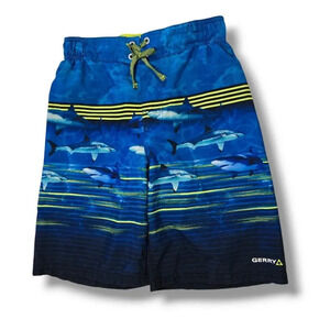 Gerry Boy's blue sharks lined swim trunks - large 14/16